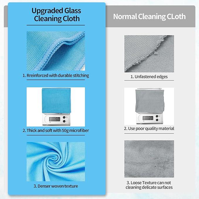 HOMERHYME Microfiber Glass Cleaning Cloth, 6 Pack Window Glass Cleaning Rags, Reusable Lint-Free Streak Free Polishing Cloth Wipes for Stainless Steel, Eyeglasses, Mirrors, Screens & Lenses,16"x14" - NeatNest