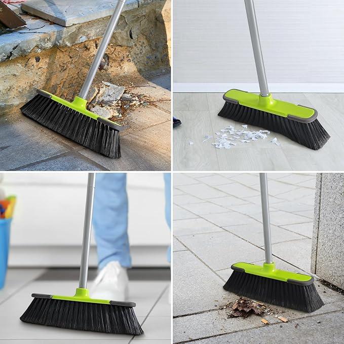 Green Indoor Broom 54" Long Handle House Broom for Floor Cleaning Sweeping Broom for Kitchen, Garage, Lobby, Patio and Garden - NeatNest