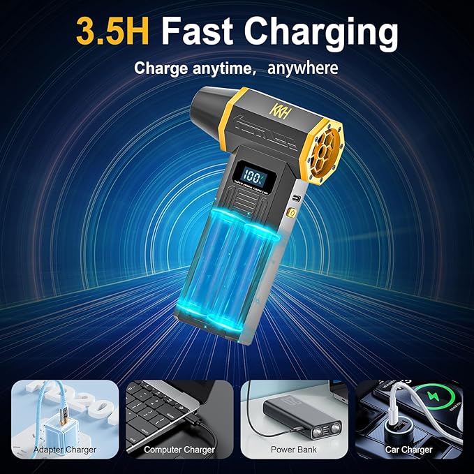 KKH Portable Electric Air Duster with Led Light, Powerful 120000RPM 4 Speed Adjustable Mini Turbo Blower for Cleaning, Rechargeable Cordless Dusters for Home Car Outdoor PC Computer Keyboard