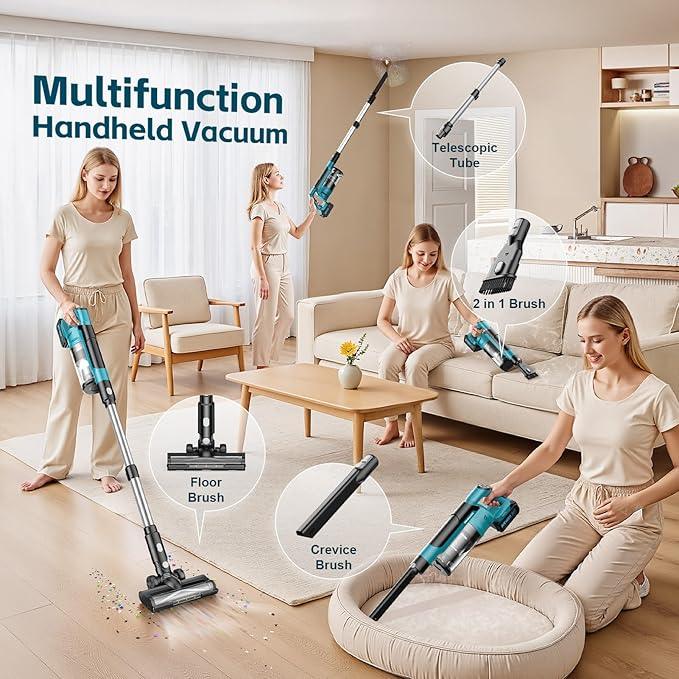 Cordless Vacuum Cleaner with 2 * 4000mAh Batteries, 700W 60Kpa Vacuum Cleaners for Home, 6 in 1 Cordless Stick Vacuum Clearner, Brushless Motor with Led Display for Hard Floors Carpet Pet Hair - NeatNest