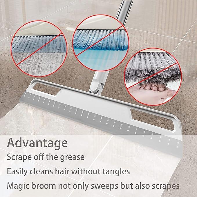 Multifunction Magic Broom, Silicone Floor Squeegee with 56" Long Handle, Rubber Sweeper, Air Broom for Floor Bathroom Kitchen Shower Tile Pet Hair Fur Marble Glass Water Window Foam Cleaning (Grey) - NeatNest