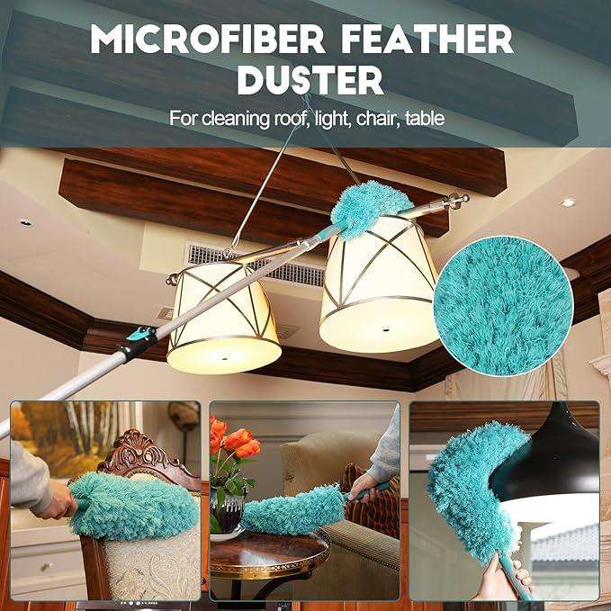 36 Foot High Reach Duster Kit with 7-30FT Extension Pole High Ceiling Dusting and Window Cleaning Kit with Telescopic Pole Window Washer&Squeegee,Cobweb Duster,Fan Duster and Feather Duster - NeatNest