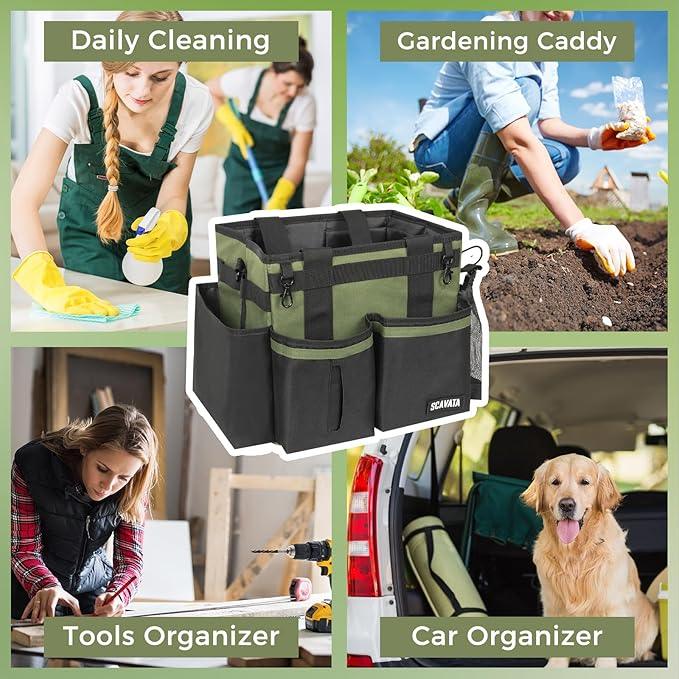 Compact Wearable Cleaning Caddy, Small Cleaning Caddy Supplies Organizer with Handle & Shoulder Straps for Housekeepers, Under Sink & Car Cleaning Tool Organizers Bag (Armygreen) - NeatNest