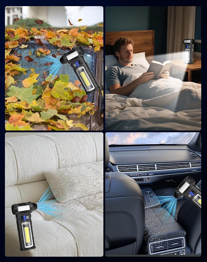 Compressed Air Duster, 2 Gear Adjustable 110000RPM Electric Air Duster with LED Light, 8000mAh Rechargeable Battery, Powerful Dusters for Cleaning Keyboard, Computer, Car, Outdoor, Air Bed