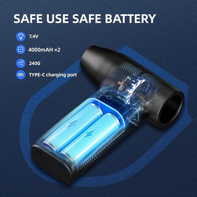 Novyllis Electric Compressed Air Duster Mini Blower Cordless with Computer Vacuum Cleaner kit Lighting 180,000 RPM 5 Speed Handheld 3 in 1 USB-C for pc Keyboards Home Car BBQ Grill