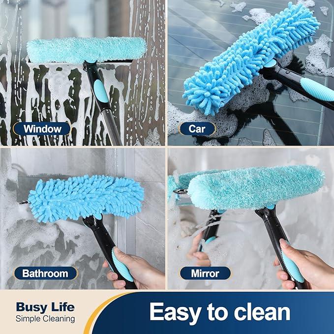 Yocada 2-in-1 Window Squeegee and Scraper with 2 Microfiber Cloths Adjustable Length 180° Rotatable Head for Glass Car Bathroom Floor Tile Window Cleaning 64.96" - NeatNest
