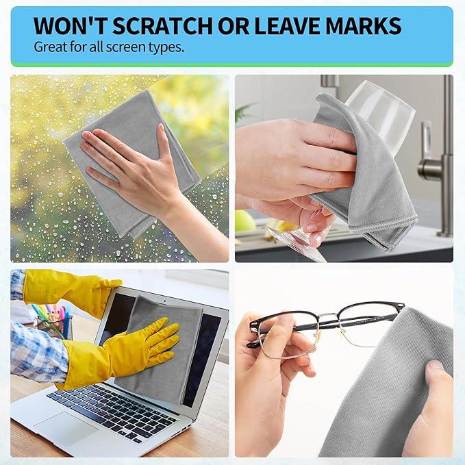HOMERHYME Microfiber Cleaning Cloth - 10 Pack Glasses Cleaning Cloth, 16" x 14" Window Cleaning Rags, Streak Free Lint Free Polishing Cloths Wipes for Eye Glass, Stainless Steel, Windshield, Grey - NeatNest