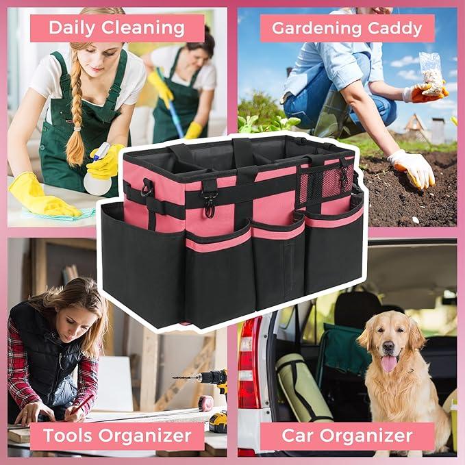 Wearable Cleaning Caddy, Cleaning Caddy Supplies Organizer with Handle & Shoulder Straps for Housekeepers, Under Sink & Car Cleaning Tool Organizers Bag with 4 Foldable Divider (OleanderRed) - NeatNest