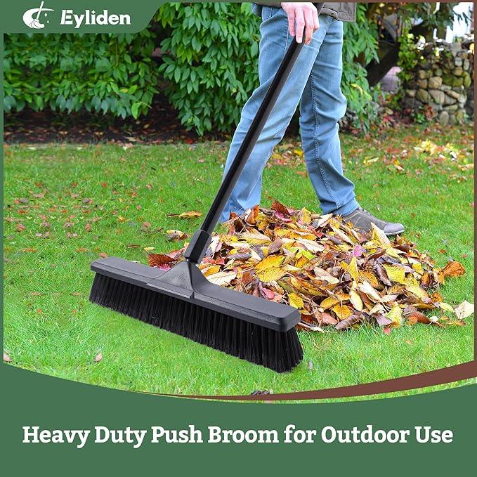 Eyliden Heavy Duty Push Broom 18" - Heavy-Duty, Stiff Bristles, 66" Long Handle - Sweeper Shop Brooms for Garage Concrete Sidewalk Driveway Yard Patio Deck Warehouse Sweeping, Sweep Snow (Black) - NeatNest