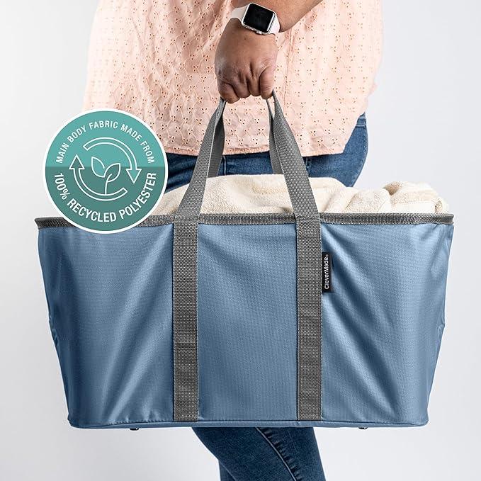 CleverMade Collapsible Laundry Tote - Denim Charcoal 2-Pack 50L - Foldable Storage Organization Container for Clothes Laundry Room Storage Solution - NeatNest