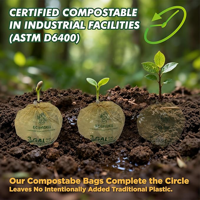 EcoMokii Compostable Trash Bags 3 Gallon, 120 Count, Extra Thick 0.8 Mil Small Compost Bags for Kitchen Countertop Bin, Food Scrap Bag Certified by BPI & OK Compost Home