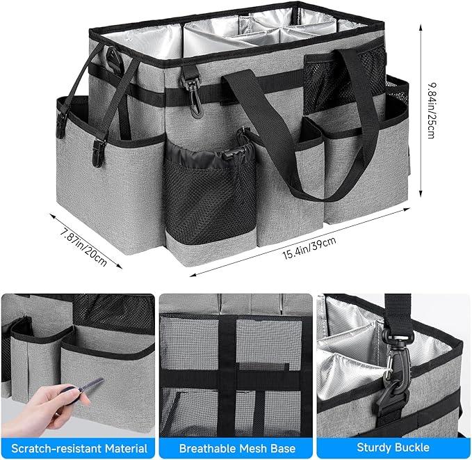 Cleaning Caddy Bag, Large Cleaning Supplies Organizer for Housekeepers, Housekeeping Caddy with Handle and Detachable Padded Cushion, Gray - NeatNest