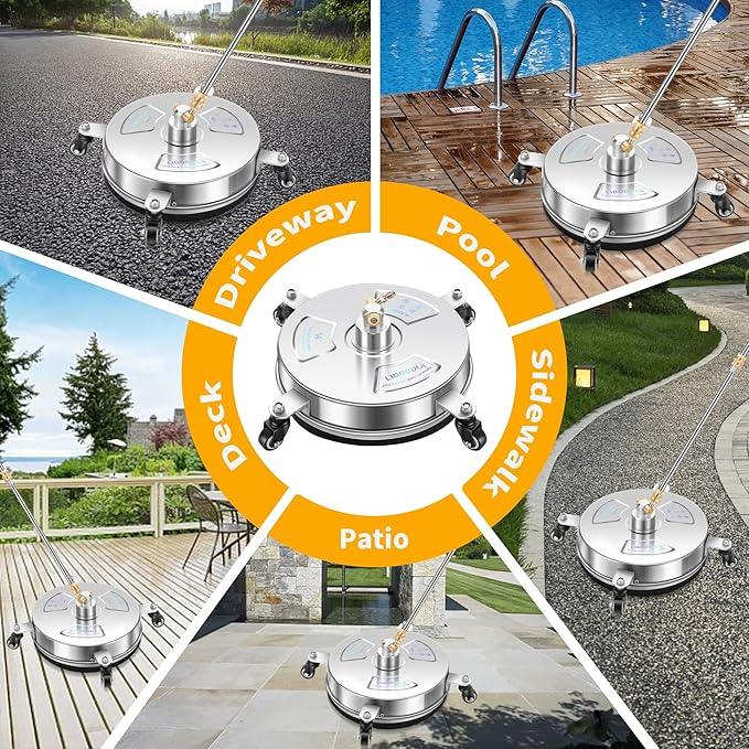 14" Pressure Washer Surface Cleaner with 4 Wheels - Stainless Steel Surface Cleaner for Pressure Washer Attachment for Concrete, Patio, Sidewalk, Deck and Driveways - PWS14 - NeatNest