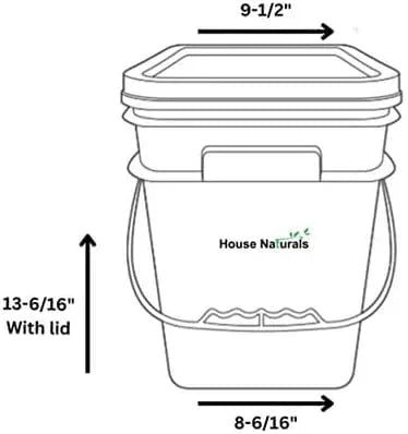 House Naturals 4 Gallon Square Food Grade Bucket Pail with Plastic Handles and Lid (Pack of 3) Made in USA containers (Aqua - Black lids) - NeatNest