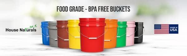 House Naturals 1 Gallon Plastic Bucket Pail Food Grade BPA Free with Lid Two Colors(Pack of 6) Made in USA - NeatNest