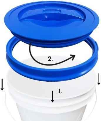 House Naturals 2 Gallon White Bucket with Screw on Lid - Pack of 3 Made in USA contrainers (Black Buckets with Blue Lids) - NeatNest