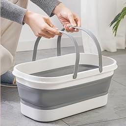 Collapsible Mop Bucket Basin Tub with Handle and Wheels, 12L (3.2 Gallon) Foldable Small Plastic Container for Household Cleaning, Car Washing, Portable Basket Bin Tool for Storage Organizer, Grey - NeatNest