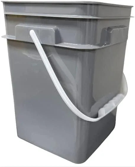 House Naturals 4 Gallon Square Food Grade Bucket Pail with Plastic Handles and Lid (Pack of 3) Made in USA containers (Gray Buckets-Green lids) - NeatNest