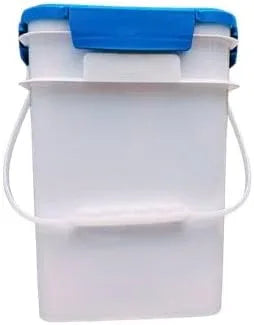 House Naturals 4 Gallon Square Food Grade Bucket Pail with Plastic Handles and Lid (Pack of 3) Made in USA containers (White - Blue lids) - NeatNest