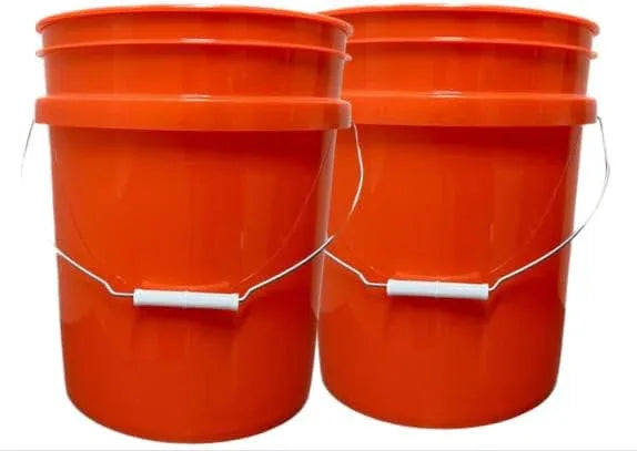 House Naturals 5 Gallon Scarlet Red Plastic Bucket Pail Food Grade BPA Free Made in USA pails with White Air Tight Screw on Lid (Pack of 2) (Scarlet Red Buckets Without lids) - NeatNest
