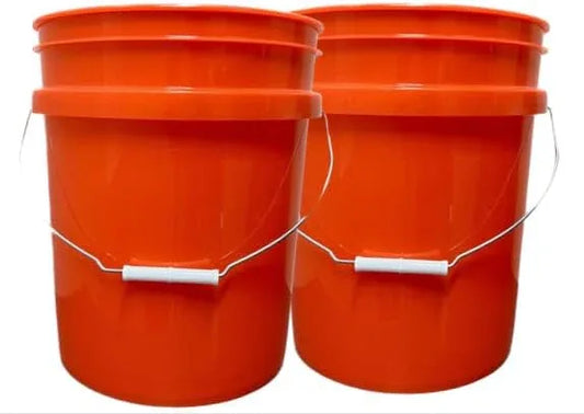 House Naturals 5 Gallon Scarlet Red Plastic Bucket Pail Food Grade BPA Free Made in USA pails with White Air Tight Screw on Lid (Pack of 2) (Scarlet Red Buckets Without lids) - NeatNest