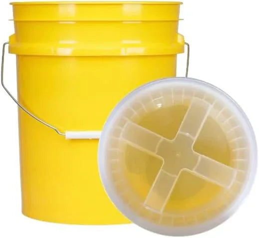 House Naturals 5 Gallon Food Grade Plastic Bucket with Air Tight Screw on Lid Made in USA Container (Yellow Bucket with Clear lid) - NeatNest