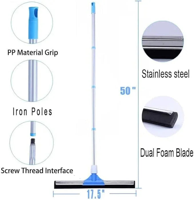 YONILL Floor Squeegee for Concrete Floor - 50" Squeegee Broom with Long Handle for Tile Floor, Heavy Duty Foam Floor Water Wiper for Garage, Shower, Kitchen, Windows, Glass, Carpet and Pet Hair - NeatNest