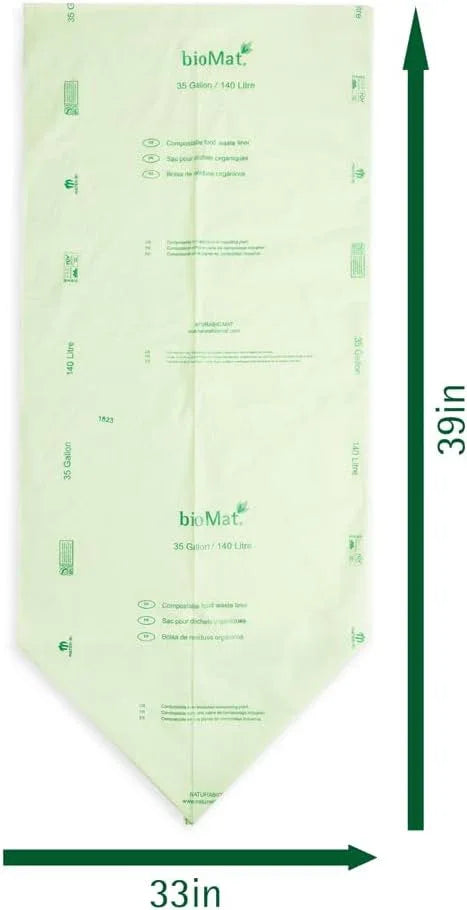 bioMat 35 Gallon Compostable Trash Bags, 30 Count, Biodegradable Kitchen Food Scrap Waste Bags, BPI ASTM D6400 and CMA Certified, Tall Kitchen Compost bags for Food Waste - NeatNest