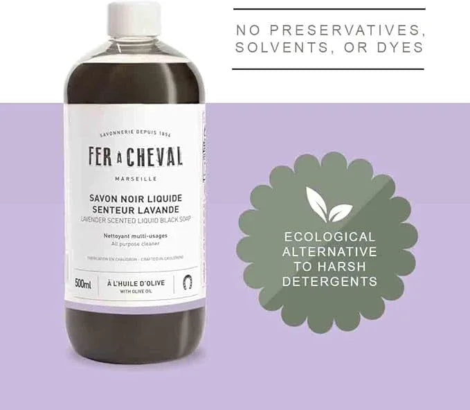 Fer à Cheval All Purpose Cleaner, Liquid Black Soap with Olive Oil, Multipurpose Natural Cleaner, Multi-Concentrated Detergent, 500ml/16.91 fl oz (Lavender) - NeatNest