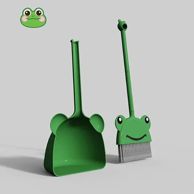 Children's Small Broom Dustpan Set Green Frog Mini Household Cleaning and Pretend Play Set - NeatNest