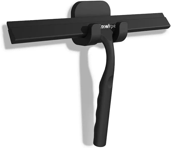 Household Squeegee for Shower Glass Doors, Silicone Shower Squeegee with Adhesive Hook, Bathroom Squeegee for Shower, Window Cleaner Tool for Glass Door, Kitchen, Tile Wall(10 inch-Black) - NeatNest