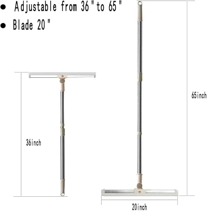 Floor Squeegee 65" Long Handles Adjustable Telescopic Pole Heavy Duty Broom 20" Apply to Shower Bathroom Kitchen Home Garage Tile Pet Hair Fur Floor Marble Glass Door Window Cleaning - NeatNest