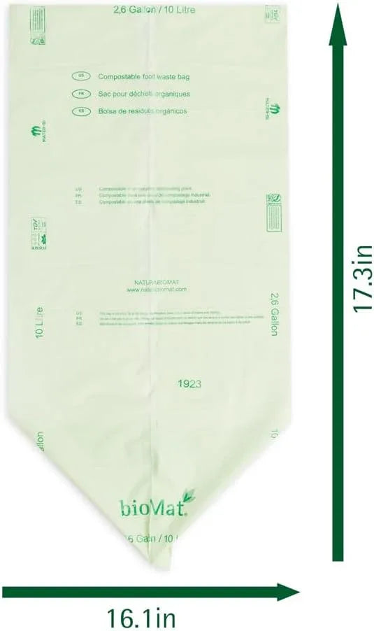 bioMat 2.6 Gallon Compostable Food Scrap Bags, 125 Count, Compost Bags for Countertop Bins, BPI ASTM D6400 and CMA Certified Small Trash Bags - NeatNest