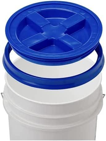 House Naturals Food Grade 5 Gallon Made in USA Plastic Bucket with Air Tight Screw on Lid (White Buckets with Blue Lids) - NeatNest
