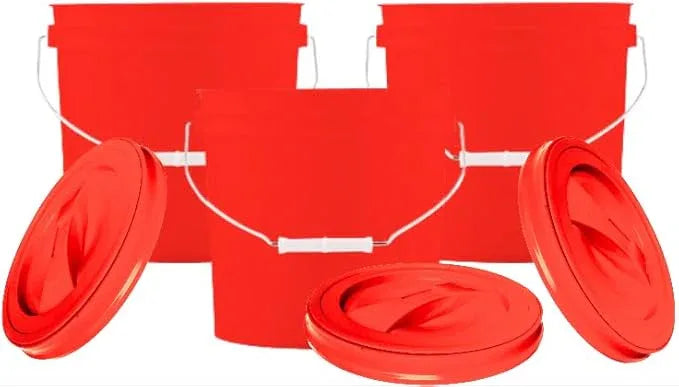 House Naturals 2 Gallon Red Plastic Food Grade BPA Free Made in USA Plastic Bucket Container with Red Screw On Lid - Pack of 3 - NeatNest