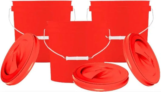 House Naturals 2 Gallon Red Plastic Food Grade BPA Free Made in USA Plastic Bucket Container with Red Screw On Lid - Pack of 3 - NeatNest