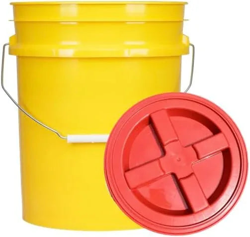 House Naturals 5 Gallon Food Grade Plastic Bucket with Air Tight Screw on Lid Made in USA Container (Yellow Bucket with Red Lid) - NeatNest