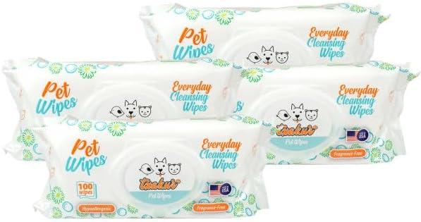 Txakur pet Wipes for Dogs and Cats Hypoallergenic Natural Products for Cleansing from Nose to Tail 400ct 8x7in Wipes in Packs of 100 Wipes Perfect for Grooming and Cleaning Made in The USA - NeatNest