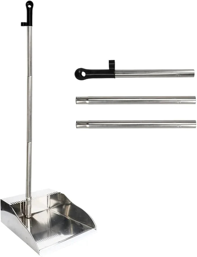 Metal Dustpan Long Handle Stainless Steel Dustpan,Heavy Duty Standing Dust Pan with Teeth, Indoor Outdoor Up for Home Kitchen Lobby Room Office - NeatNest