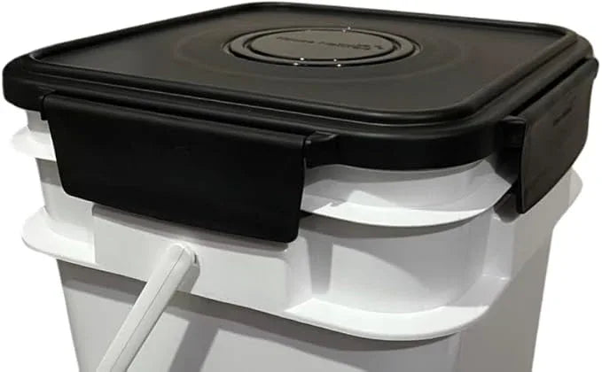House Naturals 4 Gallon Square Food Grade Bucket Pail with Plastic Handles and Lid (Pack of 3) Made in USA containers (White - Black lids) - NeatNest