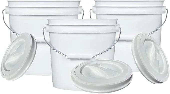 House Naturals 2 Gallon Bucket with Screw on Lid - Pack of 3 Made in USA Containers (White Buckets with White Lids) - NeatNest
