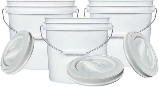 House Naturals 2 Gallon Bucket with Screw on Lid - Pack of 3 Made in USA Containers (White Buckets with White Lids) - NeatNest