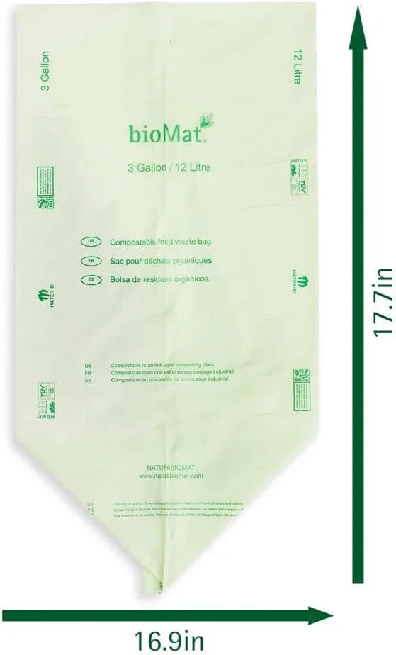 bioMat 3 Gallon Compostable Food Scrap Bags, 125 Count, Compost Bags for Kitchen Compost Bins, BPI ASTM D6400 and CMA Certified Biodegradable Trash Bags - NeatNest