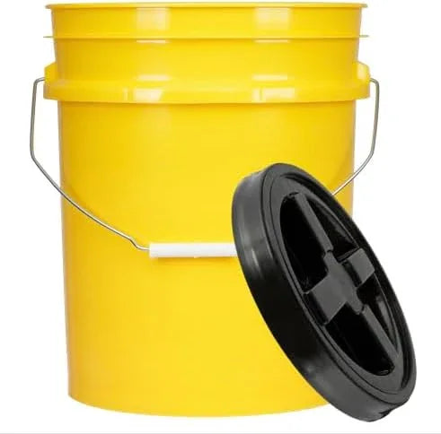 House Naturals 5 Gallon Food Grade Plastic Bucket with Air Tight Screw on Lid Made in USA Container (Yellow Bucket with Black Lid) - NeatNest