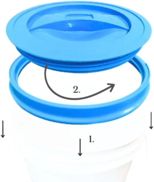 House Naturals 2 Gallon White Bucket with Screw on Lid - Pack of 3 Made in USA contrainers (White Buckets with Aqua Lids) - NeatNest