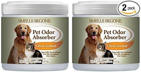 SMELLS BEGONE 15oz Gel Pet Odor Eliminator - Absorb & Remove Strong Odors from Pets, Cat Litter, Dog Poop, Urine Smells - Eliminate Whole Home Odors with Essential Oils (Citrus, 2-Pack) - NeatNest