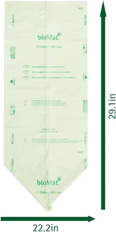 bioMat 13 Gallon Compostable Trash Bags, 50 Count, Tall Kitchen Compost bags for Food Waste, BPI ASTM D6400 and CMA Certified Kitchen Food Scrap Waste Bags - NeatNest