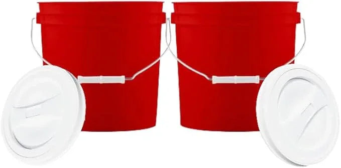 House Naturals 2 Gallon Food Grade BPA Free Made in USA Red Bucket Container with White Screw On Lid (Pack of 2) - NeatNest
