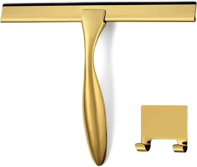 HIWARE All-Purpose Shower Squeegee for Shower Doors, Bathroom, Window and Car Glass - Brass, Stainless Steel, 12 Inches - NeatNest