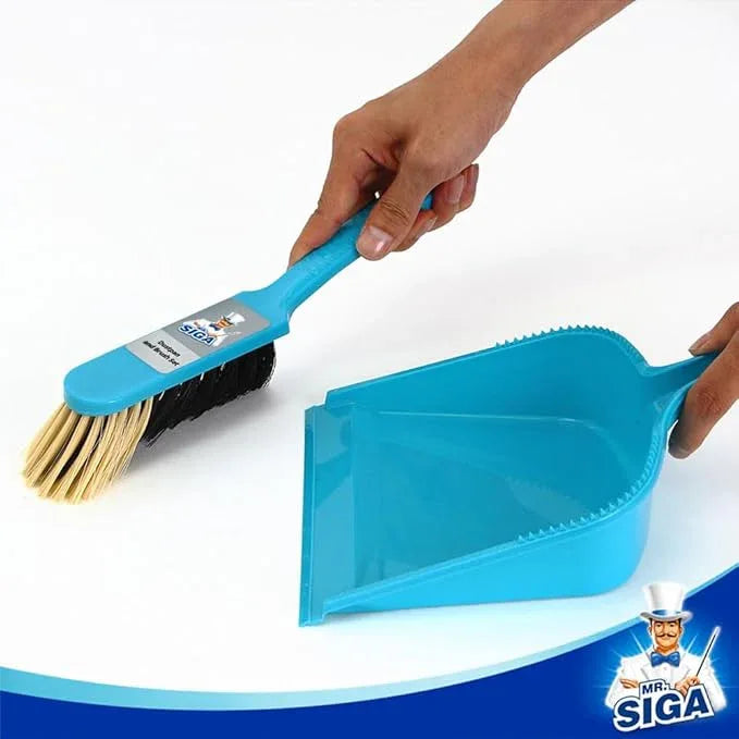 MR.SIGA Dustpan and Brush Set, Pack of 2 Set, Blue & Grey - NeatNest